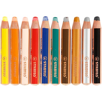 Set 10 creioane colorate 3in1, Stabilo, Lemn, Grosime 16 mm, Mina 10 mm, Lungime 11 cm, Multicolor Set 10 creioane colorate 3in1, Stabilo, Lemn, Grosime 16 mm, Mina 10 mm, Lungime 11 cm, Multicolor