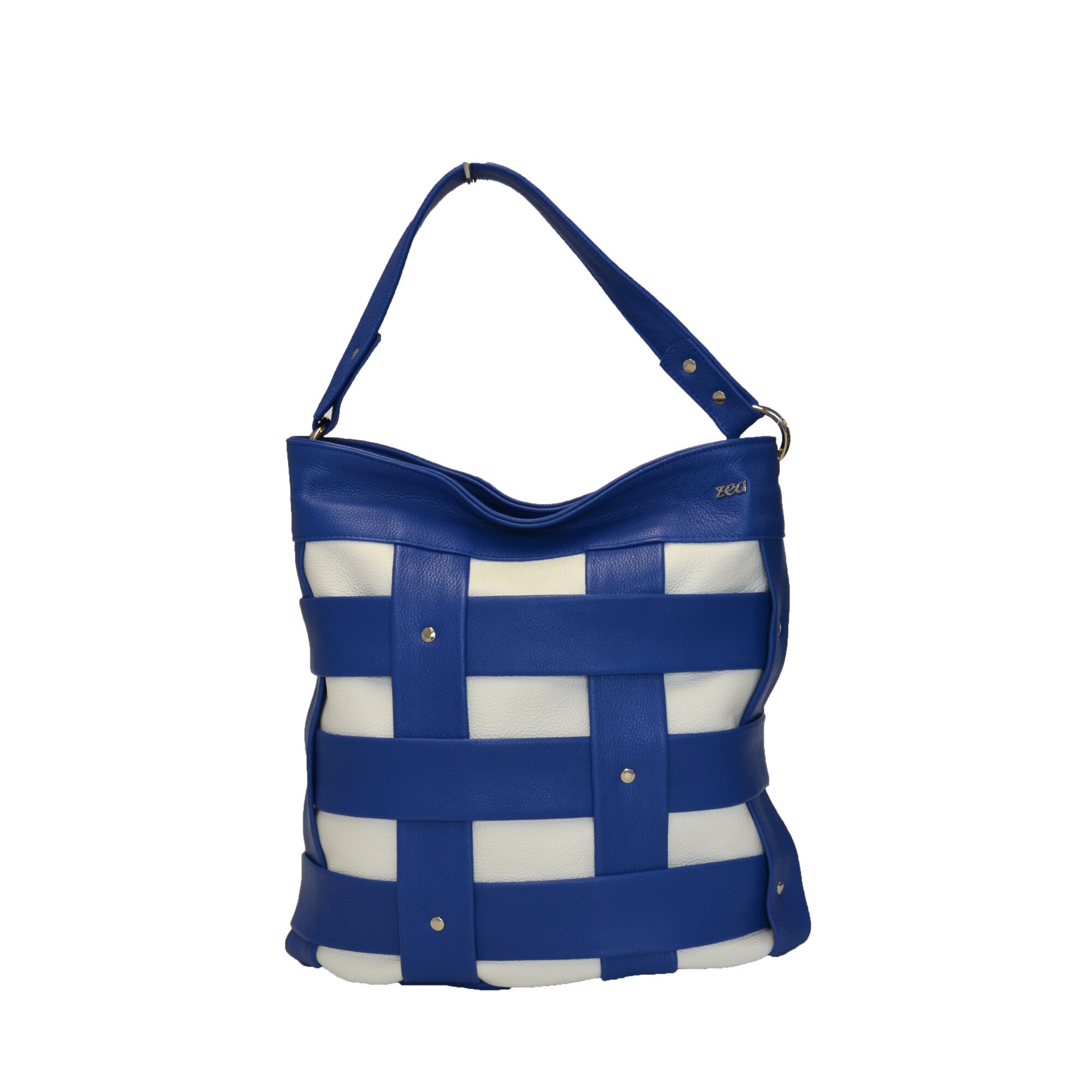 Geanta dama, Zea, casual, din piele naturala, albastru, 32x10x35 cm
