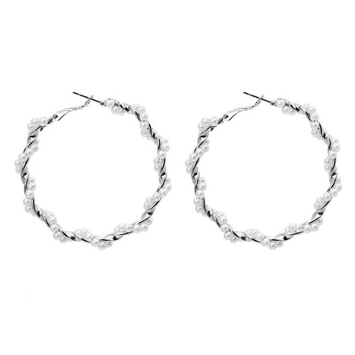 Cercei rotunzi WE011, Argintiu