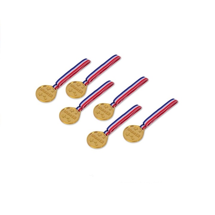 Комплект от 6 златни медала, модел с панделки, 3,5 х 30 см