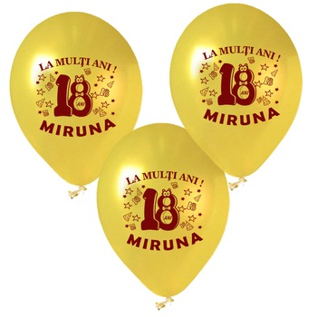 Set 15 baloane personalizate cu fotografie, Personalizari Cadouri, tematica aniversare 18 ani, culoare auriu Set 15 baloane personalizate cu fotografie, Personalizari Cadouri, tematica aniversare 18 ani, culoare auriu