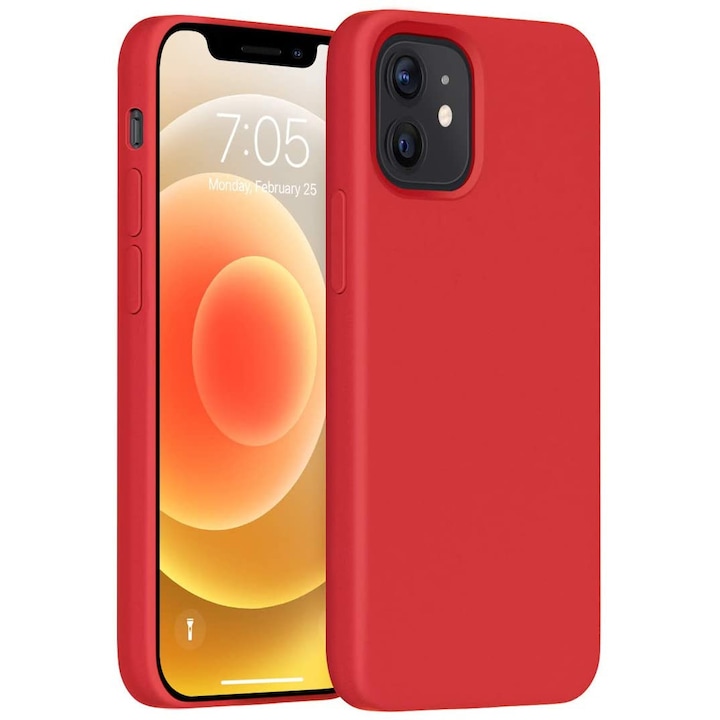 OEM Védőtok iPhone 12 Mini készülékhez, ultra vékony piros szilikon, selymes tapintású, bársonyos belső