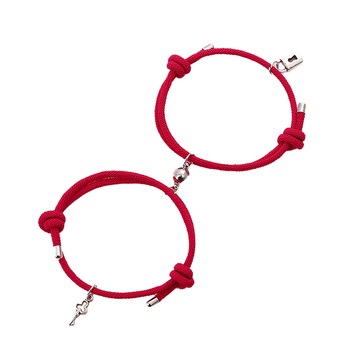 Set bratari cuplu cu magnet, lacat si cheita, tip sfoara, rosu, EFAYN RO Set bratari cuplu cu magnet, lacat si cheita, tip sfoara, rosu, EFAYN RO