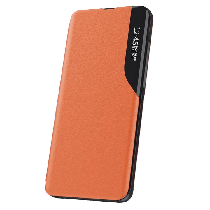 Протектор, Съвместим с Xiaomi Poco X3, Тип тефтер, Магнитно затваряне, Финиш еко кожа, Оранжев