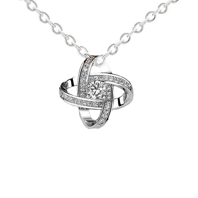 Lantisor cu pandantiv love knot dama, argintiu, 46 cm lungime