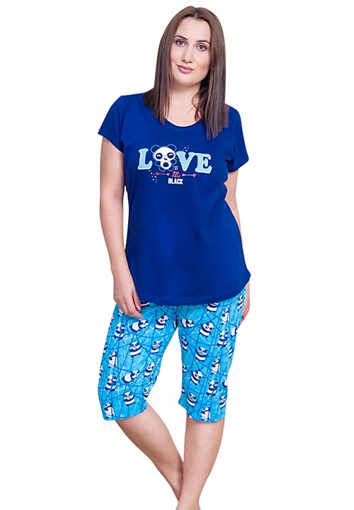 Pijama capri dama Vienetta, model Love Panda, albastru