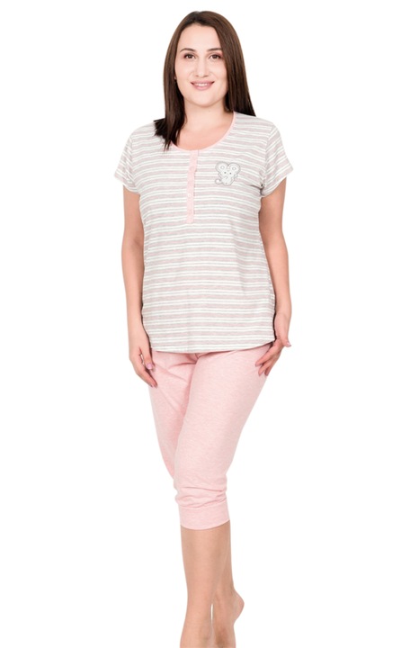 Pijama capri dama Vienetta, model Pink Cottage, roz melange