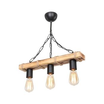 Corp de iluminat Cojom Wood 3m cu 3 becuri , dulie E27, din lemn culoare maro antic si lant metalic negru Corp de iluminat Cojom Wood 3m cu 3 becuri , dulie E27, din lemn culoare maro antic si lant metalic negru
