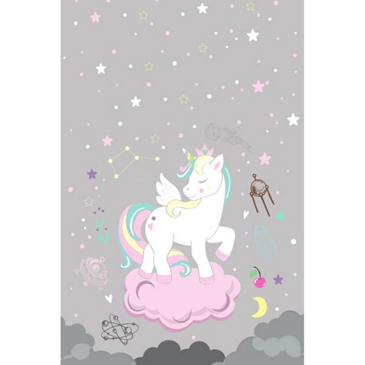 Covor antiderapant, dreptunghiular,120x180, kids, multicolor, poliester, unicorn