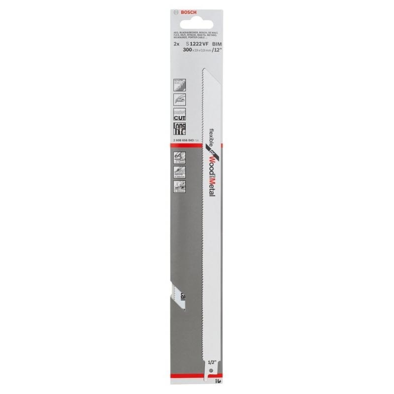 Set 2 panze fierastrau sabie, Bosch S1222VF Flexible for Wood and Metal, 300mm, taiere lemn si metal