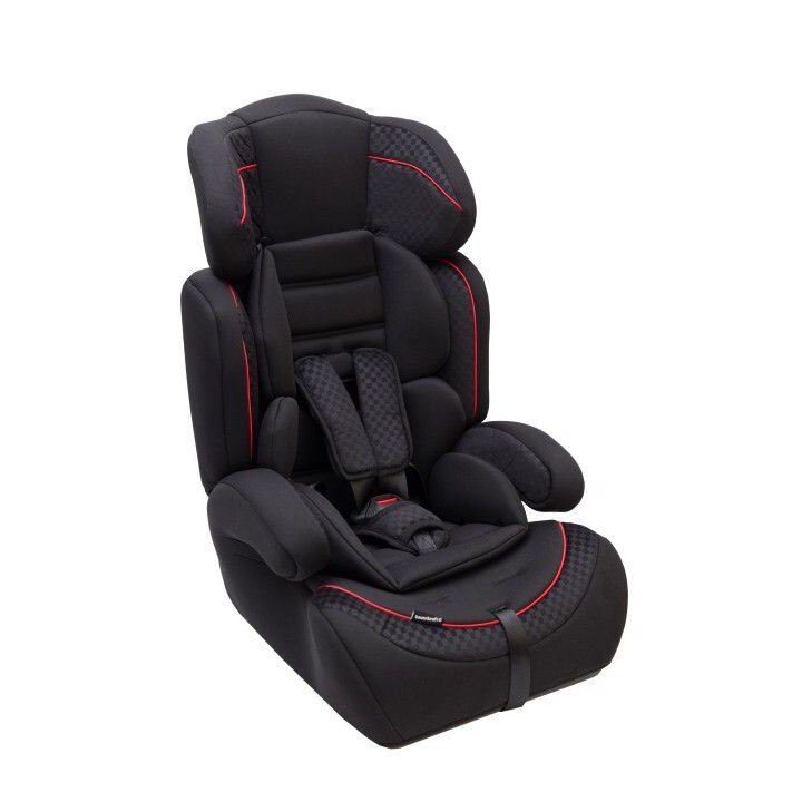 Scaun auto 9 luni - 12 ani, centuri in 3 puncte, suport cu cotiere profilate, spatar cu tetiera reglabila, negru, 77 x 41 x 41 cm