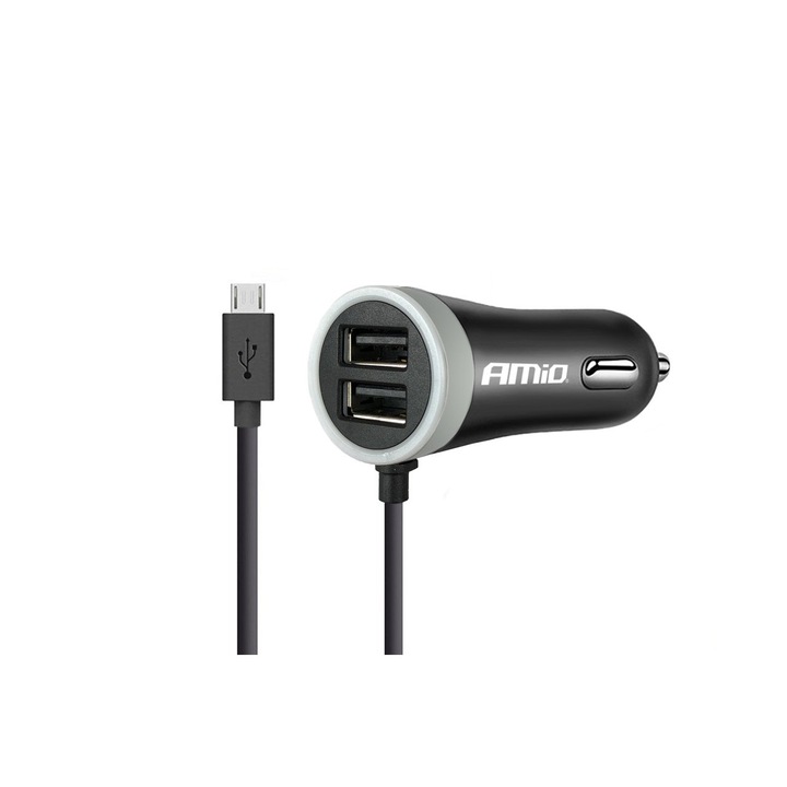 Töltőkábel micro usb fekete okos telefon 2xUSB 2.4A 12 / 24V