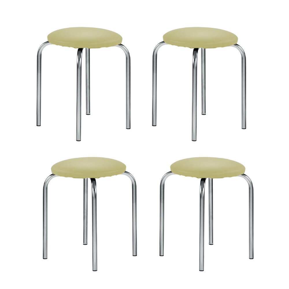 Set 4 scaune de tip taburet Chico, cadru cromat, piele ecologica, verde olive