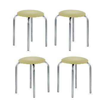 Set 4 scaune de tip taburet Chico, cadru cromat, piele ecologica, verde olive Set 4 scaune de tip taburet Chico, cadru cromat, piele ecologica, verde olive