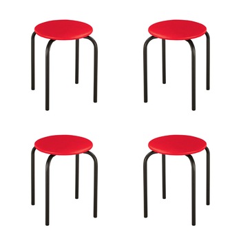 Set 4 scaune de tip taburet Chico, cadru negru, piele ecologica, rosu Set 4 scaune de tip taburet Chico, cadru negru, piele ecologica, rosu
