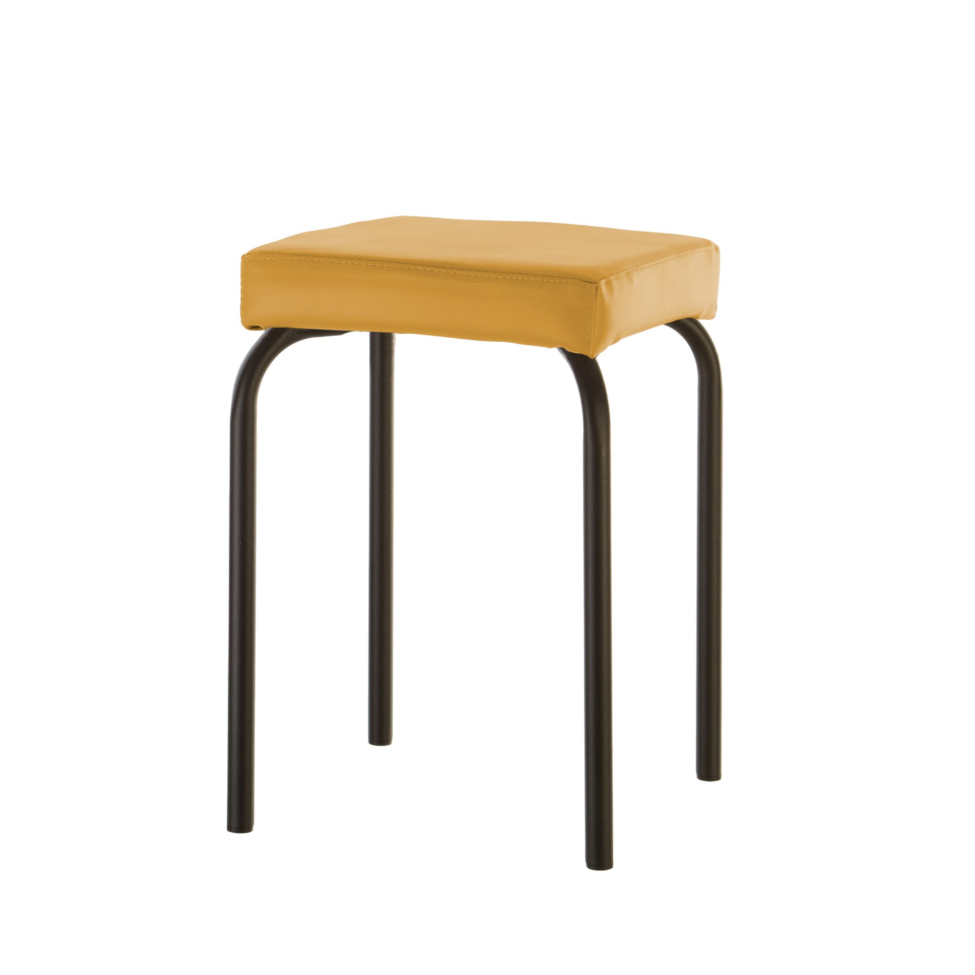 Scaun de tip taburet Tutti, cadru negru, piele ecologica, ocru