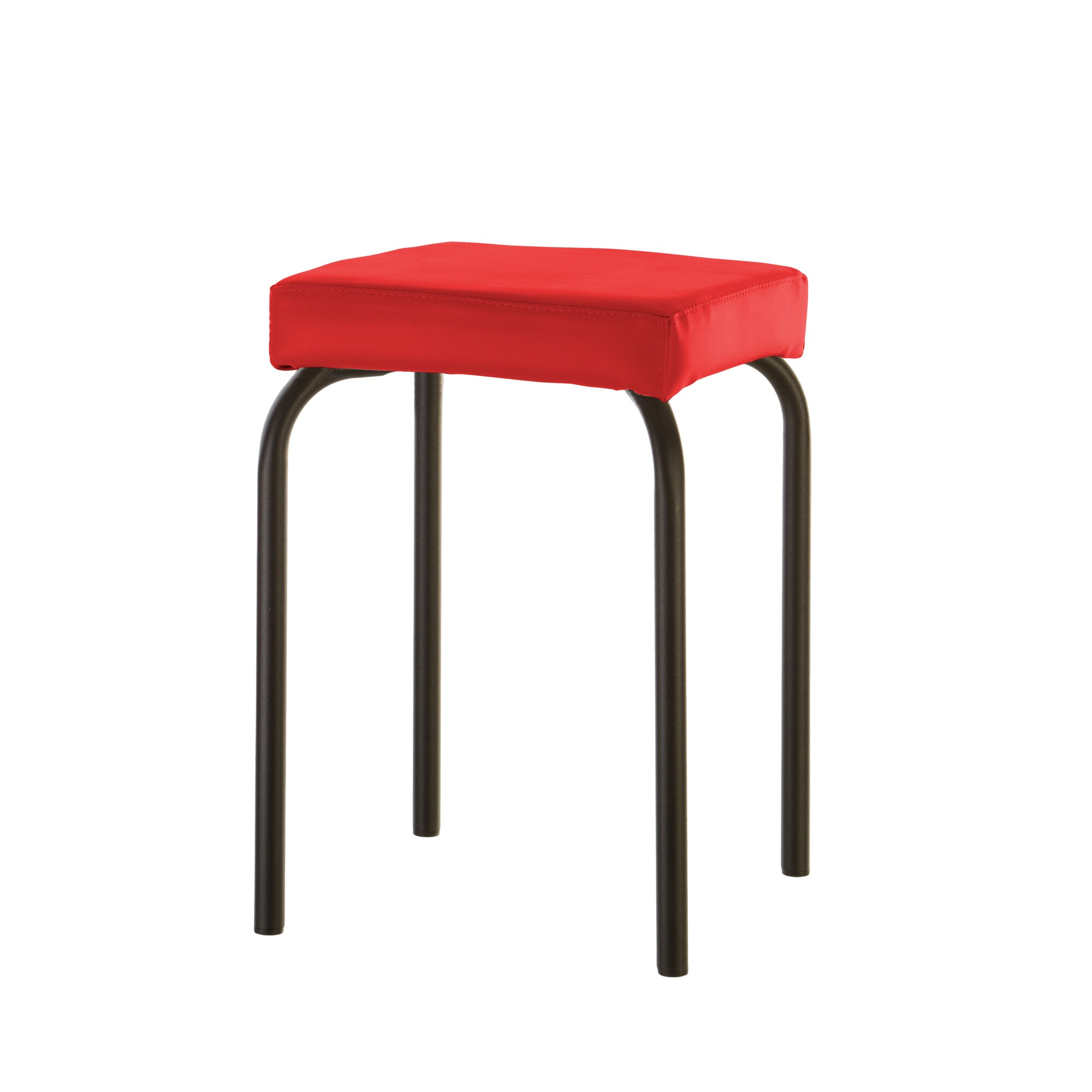 Scaun de tip taburet Tutti, cadru negru, piele ecologica, rosu