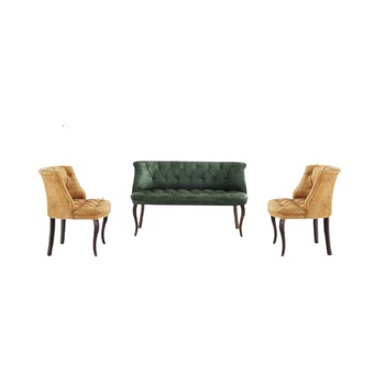 Set canapea 2 persoane cu 2 fotolii, Cafe Homs verde galben 130 x 65 cm Set canapea 2 persoane cu 2 fotolii, Cafe Homs verde galben 130 x 65 cm