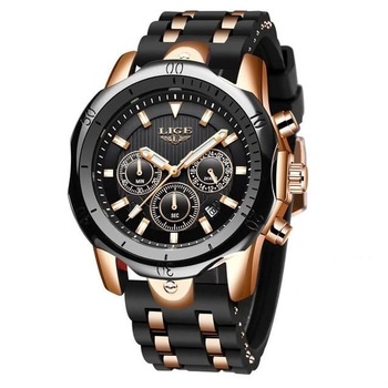 Ceas barbatesc Lige, Indici luminosi, Cronometru, Cronograf, Calendar, 3 ATM, Business, Luxury, Analog, Quartz, Negru/ Auriu Ceas barbatesc Lige, Indici luminosi, Cronometru, Cronograf, Calendar, 3 ATM, Business, Luxury, Analog, Quartz, Negru/ Auriu