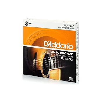 Set Corzi Chitara Acustica, D'Addario EJ10, 80/20 Bronze, 10-47 (3 Pack) Set Corzi Chitara Acustica, D'Addario EJ10, 80/20 Bronze, 10-47 (3 Pack)