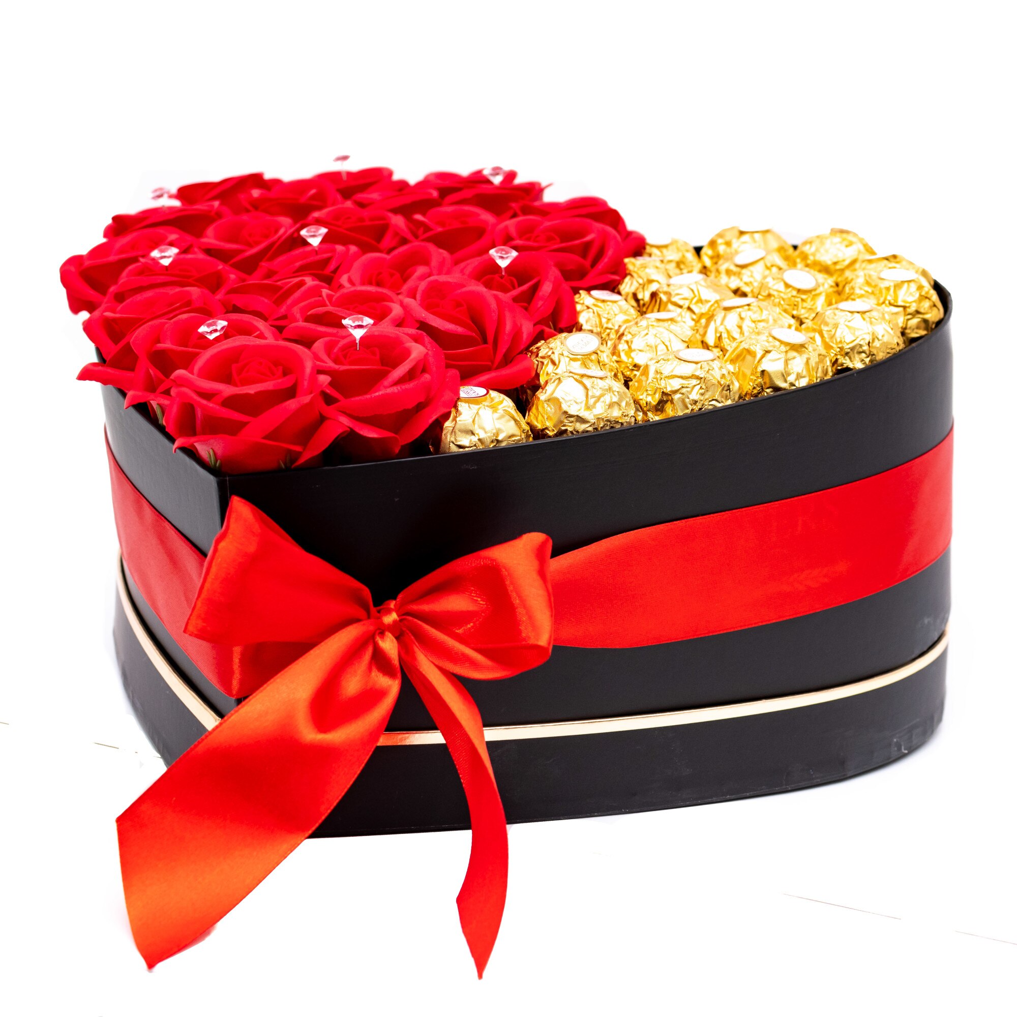 Aranjament Floral Ferrero Red Love, 24 Trandafiri, Colorissima, 30 cm