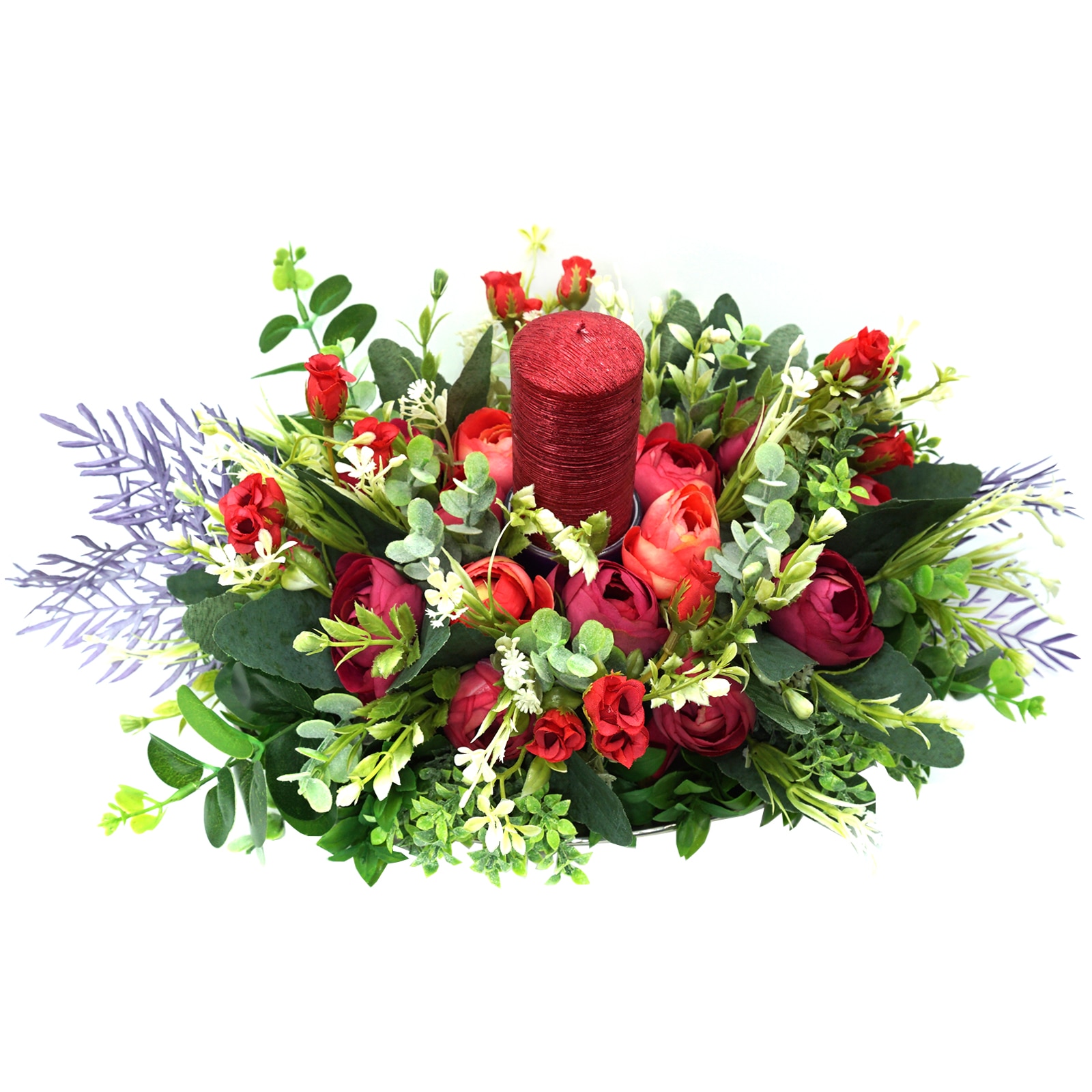 Aranjament floral din 33 flori de matase, handmade, Regalo - De ziua ta, trandafiriu, 37 cm