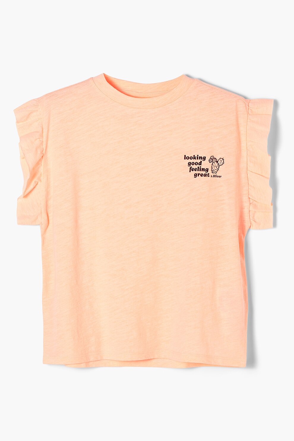 s.Oliver, Tricou din jerseu cu decolteu la baza gatului si maneci cu volane, Oranj persan