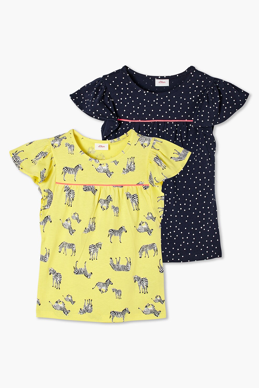 s.Oliver, Set 2 tricouri din bumbac cu model, pentru fete, Galben/Bleumarin inchis