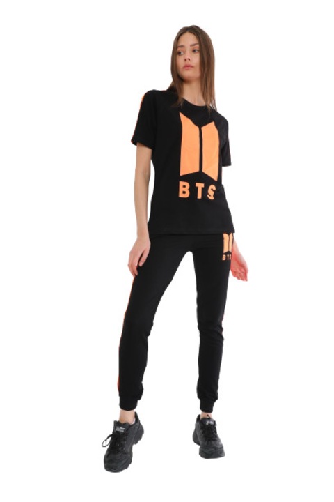 Compleu dama, imprimeu culoare portocaliu BTS,