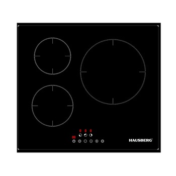 Plita incorporabila Hausberg HB1530, Electrica, Inductie, 3 zone de gatit, PowerBoost, 60 cm, Negru Plita incorporabila Hausberg HB1530, Electrica, Inductie, 3 zone de gatit, PowerBoost, 60 cm, Negru