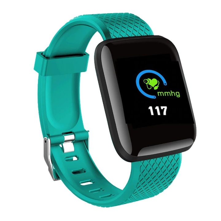 Ceas Smartwatch Techstar® D13 Verde, Ecran LCD 1.3inch, Bluetooth 4.0, Compatibil Android & iOS, Unisex, Rezistent la Apa