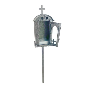 Felinar metalic pentru cimitir, Grs, F04, vopsit electrostatic, Gri granit ”lovitura de ciocan”, cu picior, 95x21 cm Felinar metalic pentru cimitir, Grs, F04, vopsit electrostatic, Gri granit ”lovitura de ciocan”, cu picior, 95x21 cm