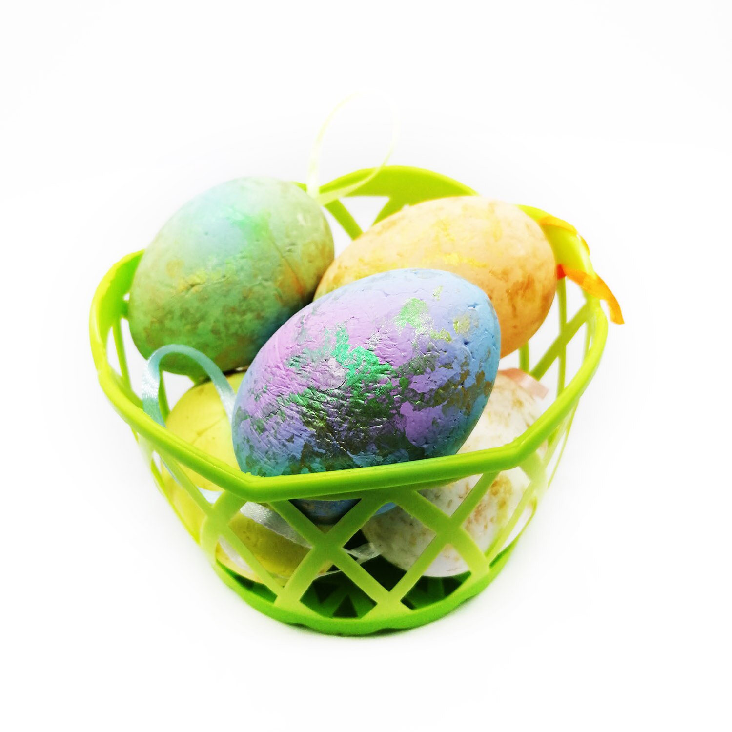 Set cosulet cu 6 oua colorate, Vision, decoratiune de Paste, 5x7 cm