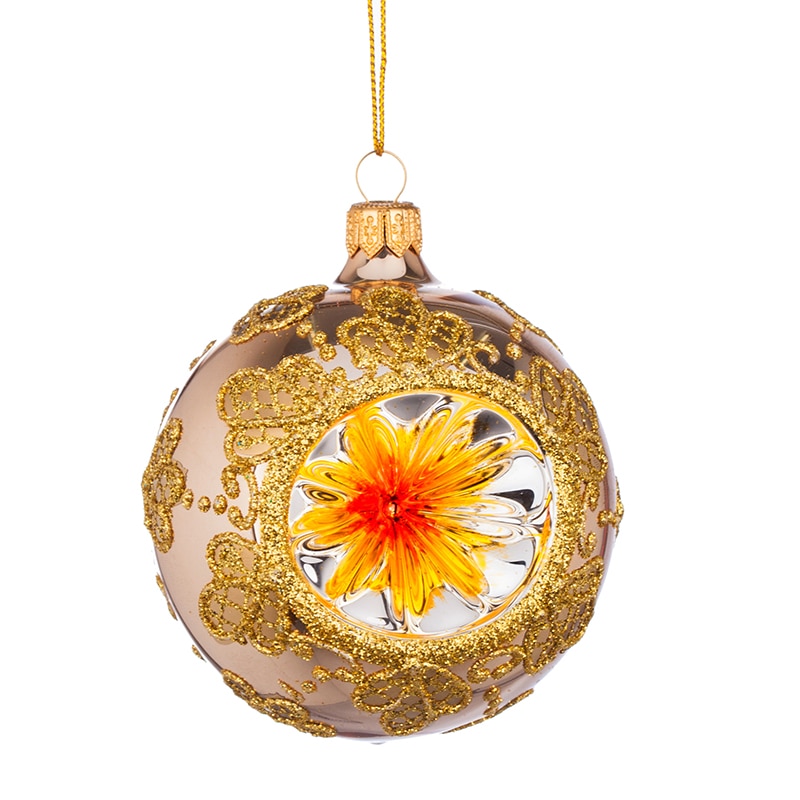 Glob auriu cu decor auriu, RM03200S, Sticla, 8cm