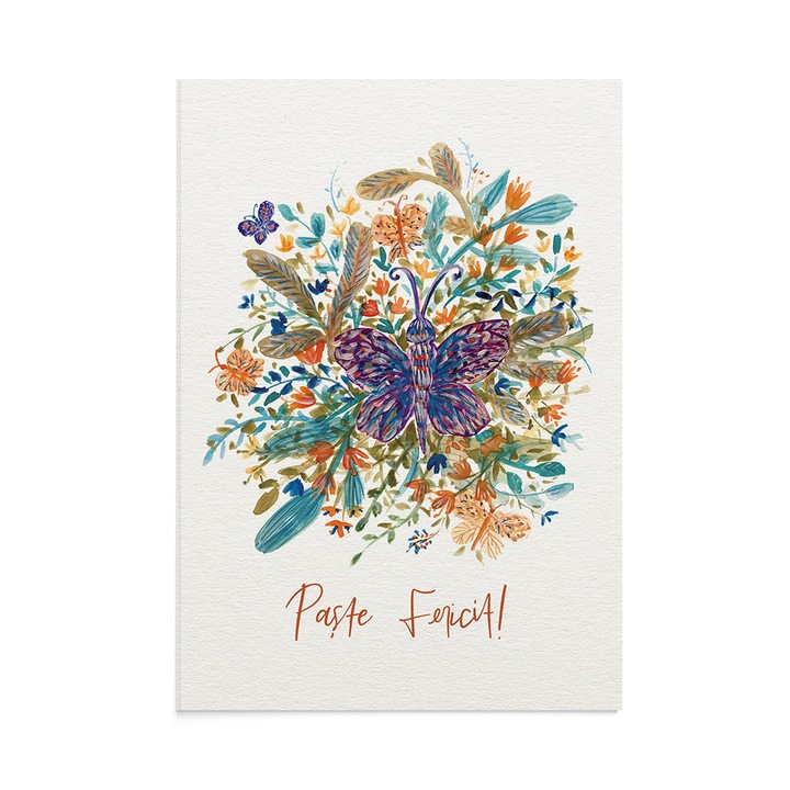Felicitare Paste Easter Butterfly Foliage, Zizula Cards, Multicolor, 105 x 150 mm