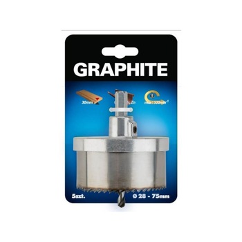 Set de 5 Carote pentru Lemn Graphite, Diametru 28-75 mm, Inaltime 30 mm Set de 5 Carote pentru Lemn Graphite, Diametru 28-75 mm, Inaltime 30 mm