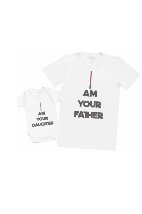 Set Tricou Barbati si Body Copil Star Wars "I am your father" & "I am your daughter", Alb, 2XL
