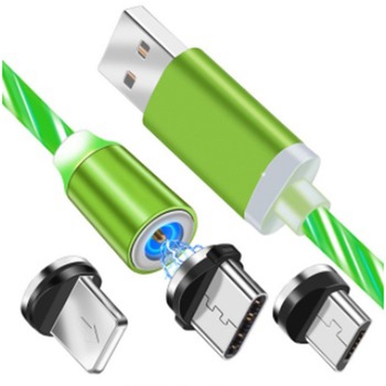Cablu 3in1 cu led verde incarcare magnetic lightning cu 3 adaptoare incluse pentru iPhone, tip c si micro usb Cablu 3in1 cu led verde incarcare magnetic lightning cu 3 adaptoare incluse pentru iPhone, tip c si micro usb