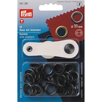 Set ocheti de 11 mm, cu dispozitiv de atasare, 15 buc, negru oxidat, Prym Set ocheti de 11 mm, cu dispozitiv de atasare, 15 buc, negru oxidat, Prym