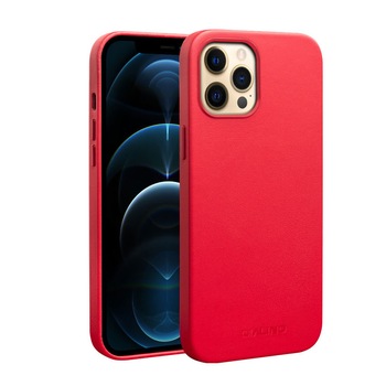 Husa slim pentru iPhone 12 Pro Max, cu MagSafe din piele naturala nappa, tip back cover, Qialino, Rosu Husa slim pentru iPhone 12 Pro Max, cu MagSafe din piele naturala nappa, tip back cover, Qialino, Rosu