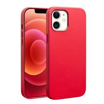Husa slim pentru iPhone 12 Mini, cu MagSafe din piele naturala nappa, tip back cover, Qialino, Rosu Husa slim pentru iPhone 12 Mini, cu MagSafe din piele naturala nappa, tip back cover, Qialino, Rosu