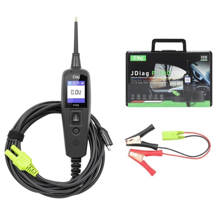 Tester Profesional Circuite Electrice Techstar® P100, Diagnostic, 12/24V, Verificare Rezistenta, Masa, Voltaj, Servieta