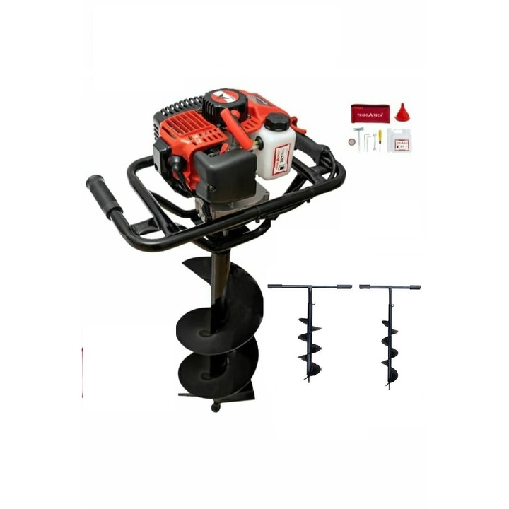 Set Motoburghiu TRIGO TECH GERMANY, 2.5CP+2XBurghiu manual 120-200mm, Foreza pentru pamant, Model 2021