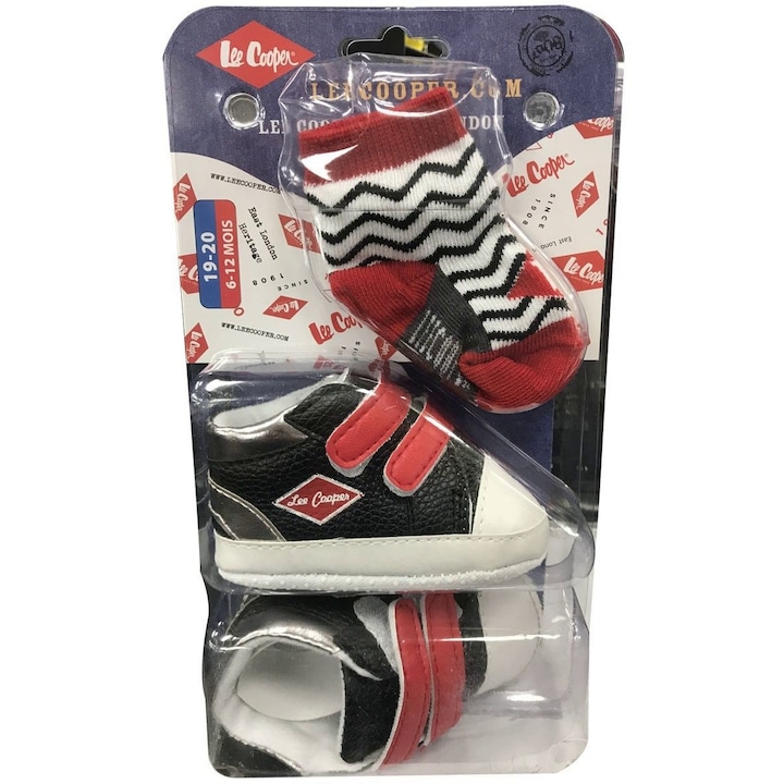 Lee Cooper babacipő és zokni készlet, Piros/Fehér/Fekete, 19-20 EU