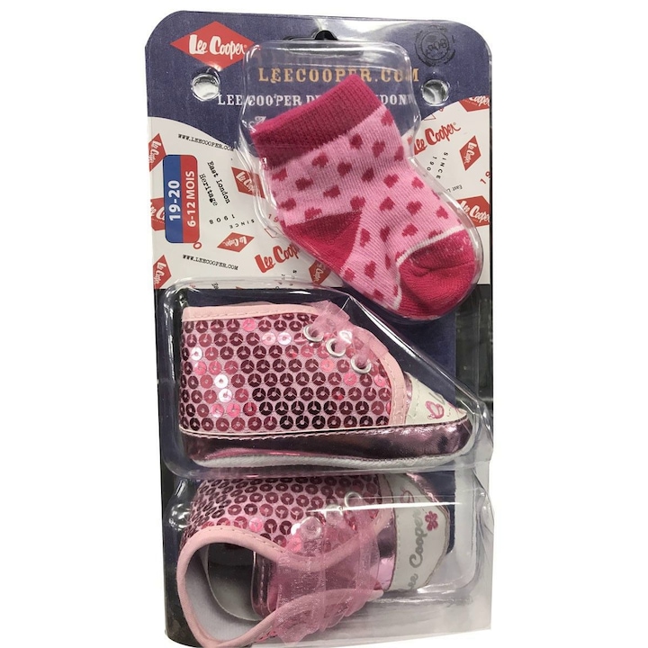 Комплект бебешки обувки и чорапи Lee Cooper, Розови