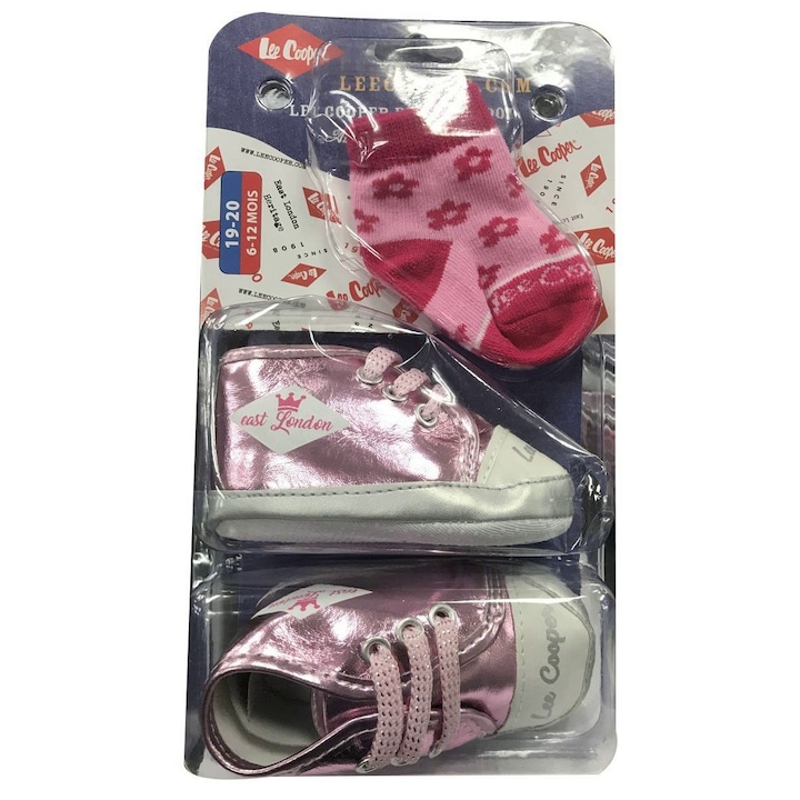Lee Cooper babacipő és zokni készlet, Rózsaszín, 19-20 EU