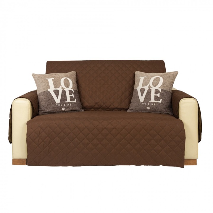 Husa matlasata canapea 2 locuri, reversibila, 140 x 210 cm, Ralex Pucioasa, Maro/Bej