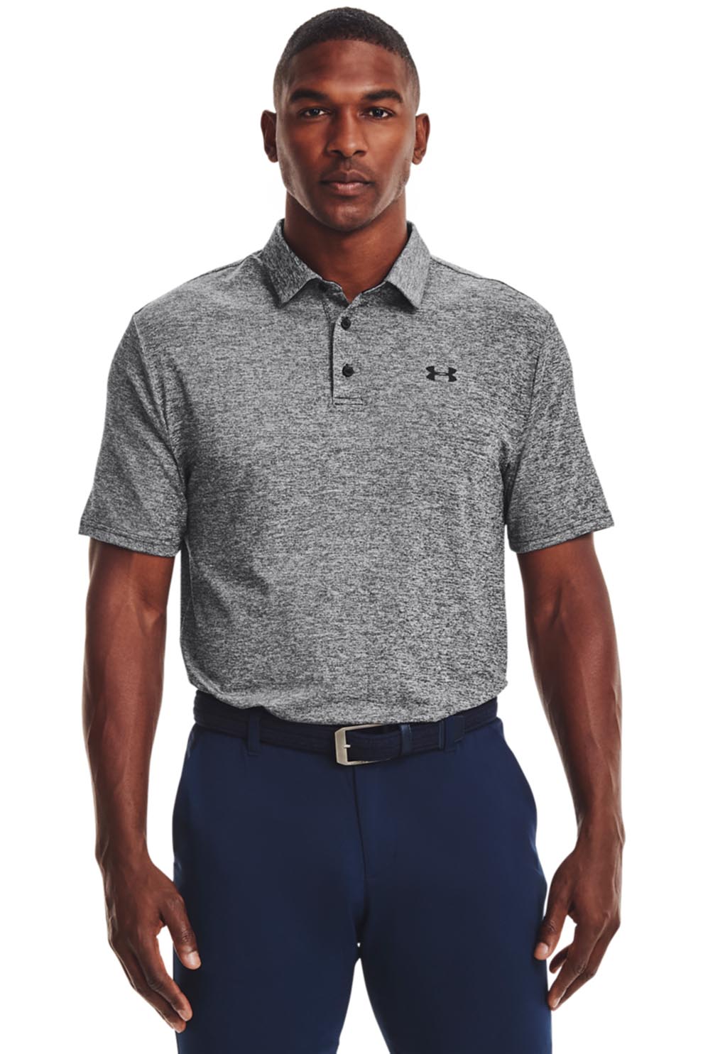 Under Armour, Tricou polo cu dungi, pentru golf Playoff, Negru melange