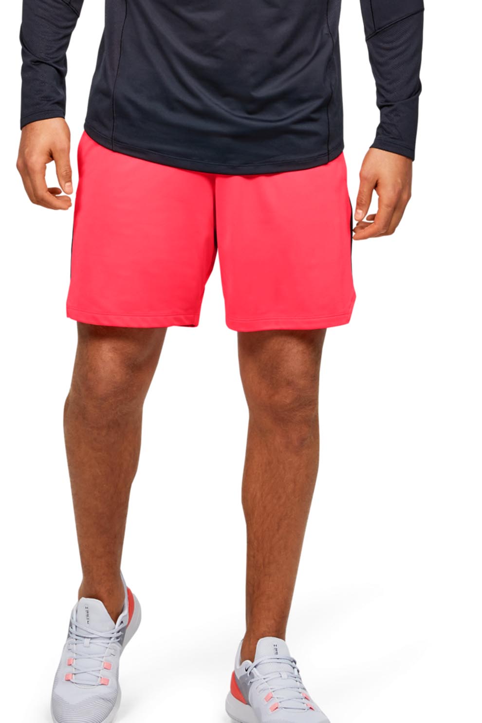 Under Armour, Pantaloni scurti cu insertii contrastante pentru fitness MK1, Rosu vermillion/Negru
