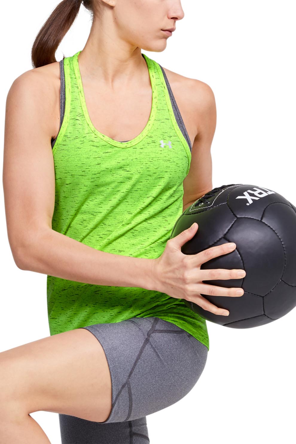 Under Armour, Top fara cusaturi pentru antrenament Melange, Verde lime